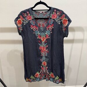 Johnny Was Embellished Blue Tunic Top